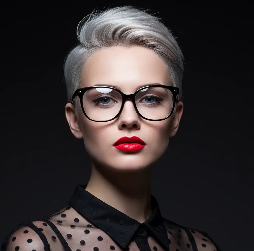 White Blonde Pixie for Ladies with Glasses