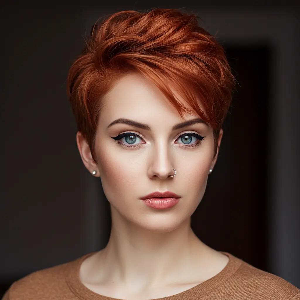 Edgy Copper Pixie with Wispy Layers