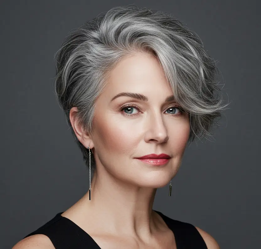 Sweet Salt and Pepper Pixie for Coarse Hair