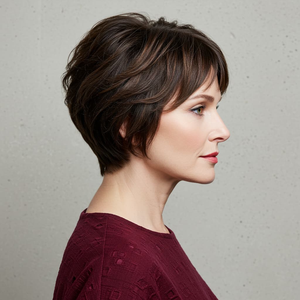 Brunette Pixie Cut for Straight Hair