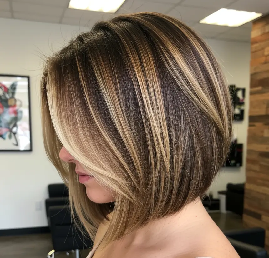 Angled Lob with Blonde Highlights