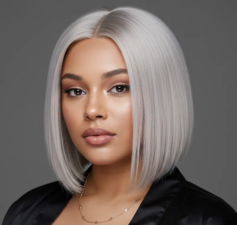 Side-Parted Jaw-Length Blonde Bob