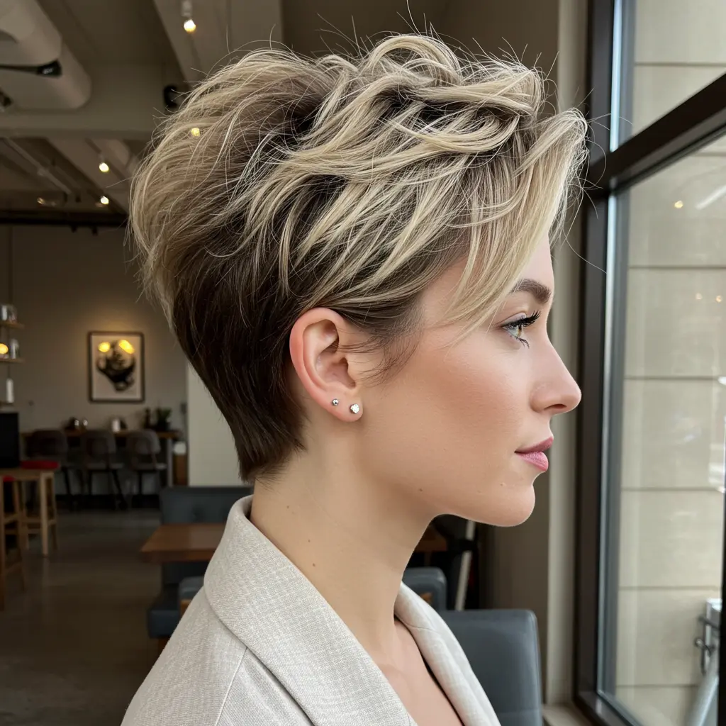 Blonde Messy Long Pixie Cut