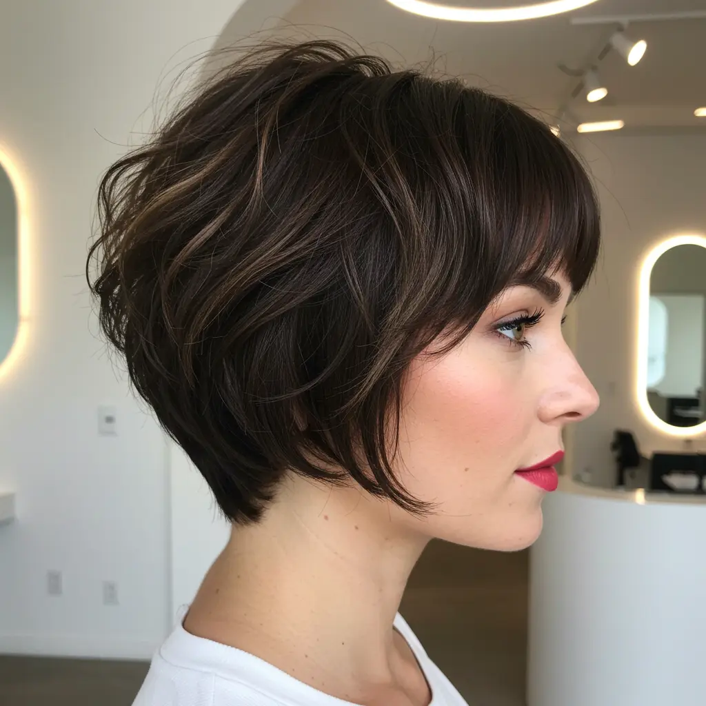 Short A-Line Hair with Jagged Layers and Bangs