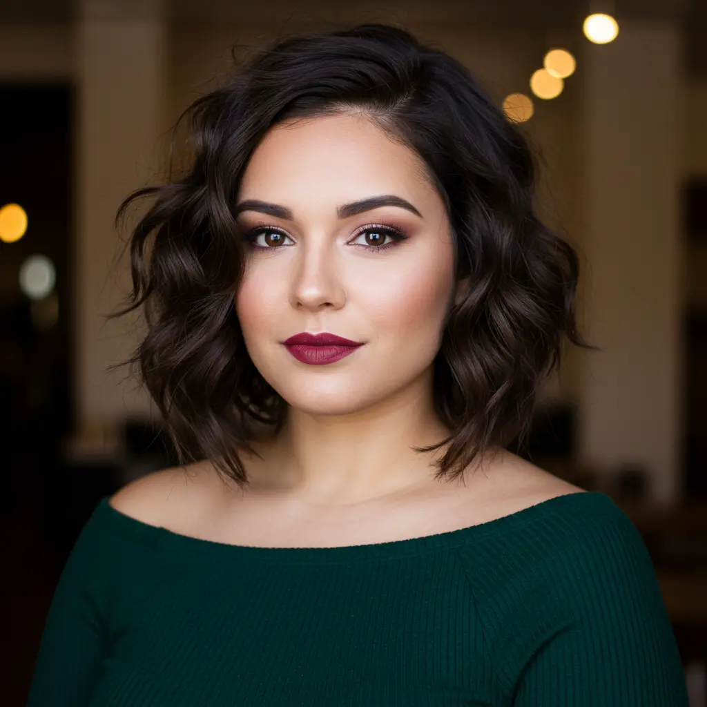 Tousled Dark Brunette A-Line Bob