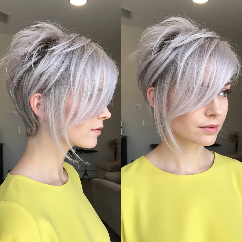 Side-Swept Pixie Cut with Very Long Bangs