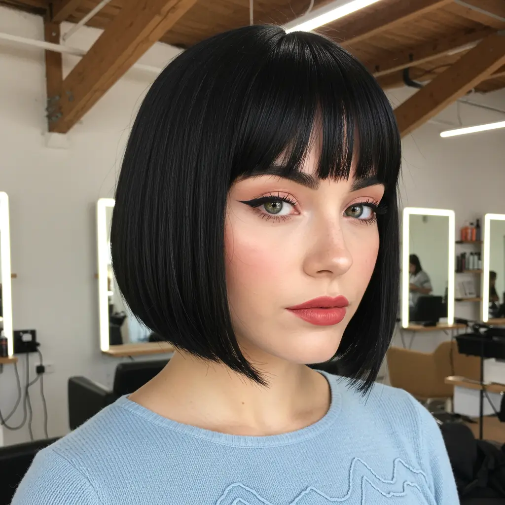 #10 Sleek Short Straight Black Hair With Bangs