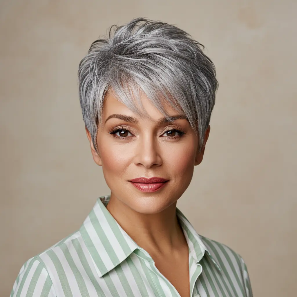 #11 Short Gray Hair Edgy with Piecey Bangs