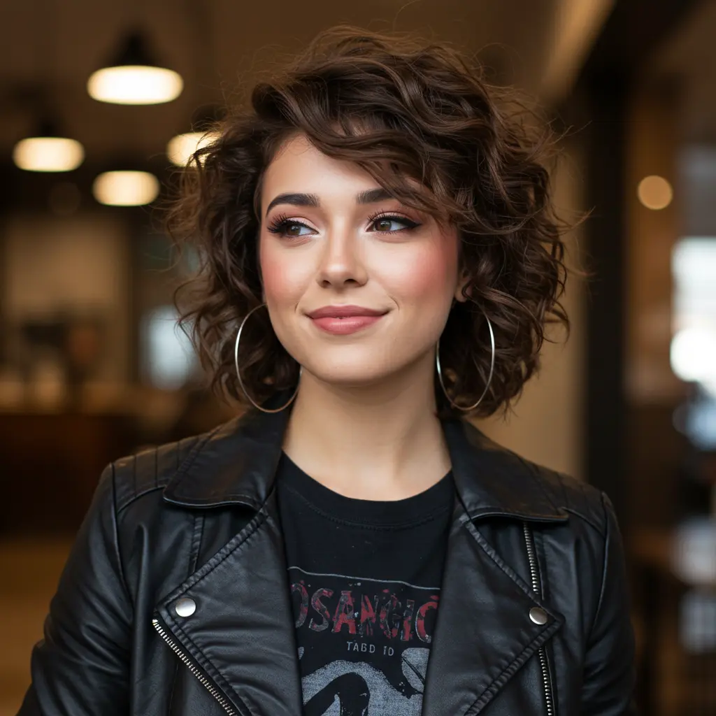 Short Mullet Curly Hair with Edgy Layers
