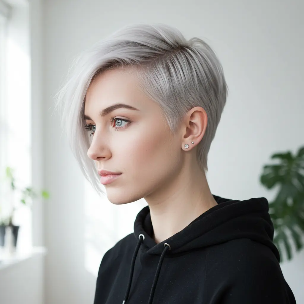 Platinum Long Pixie with a Side Part