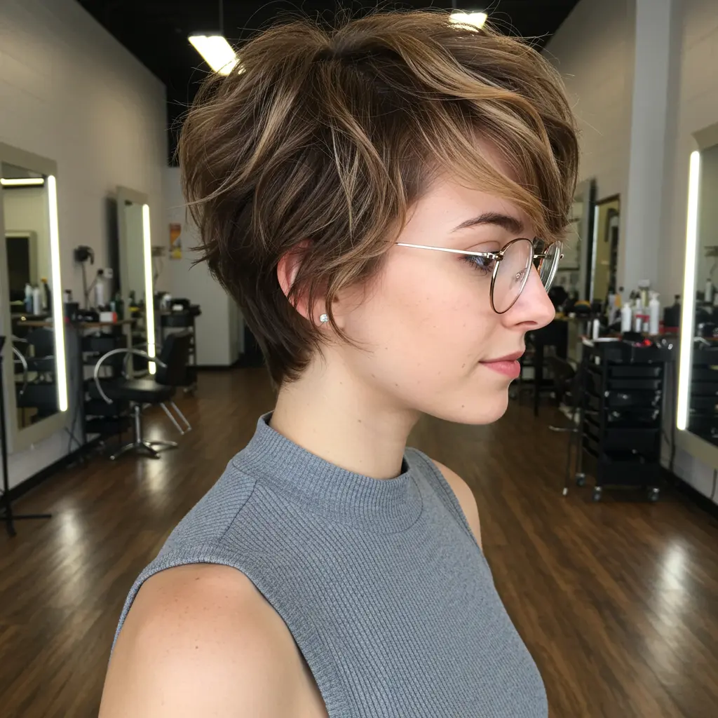 Brown Shaggy Short Hair with Blonde Underlights