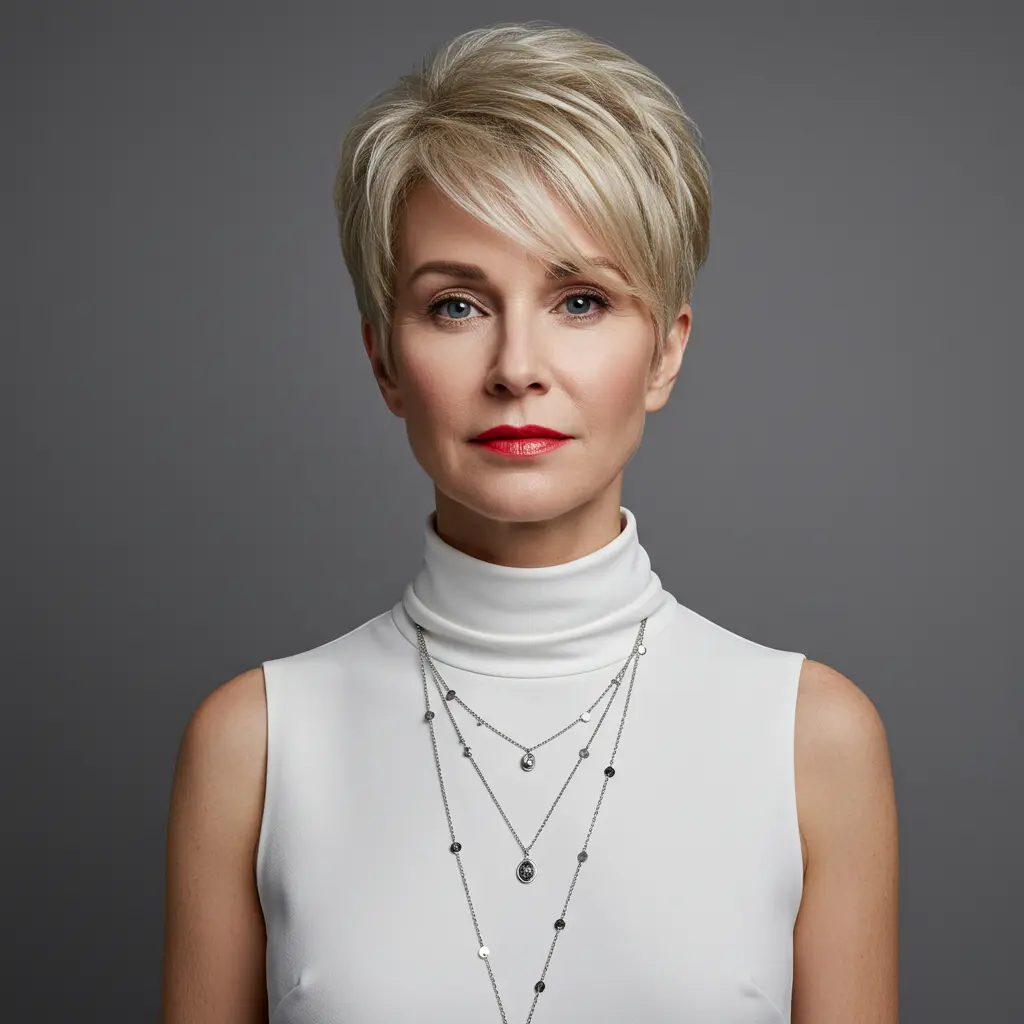 Elegant Blonde Asymmetric Pixie Cut