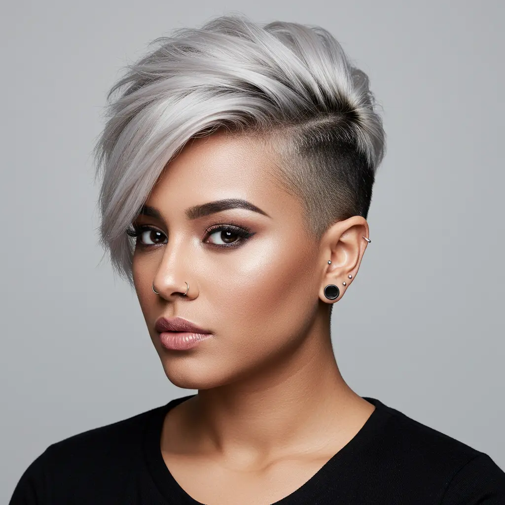 Bleached Blonde Pixie Undercut on Women Over 50