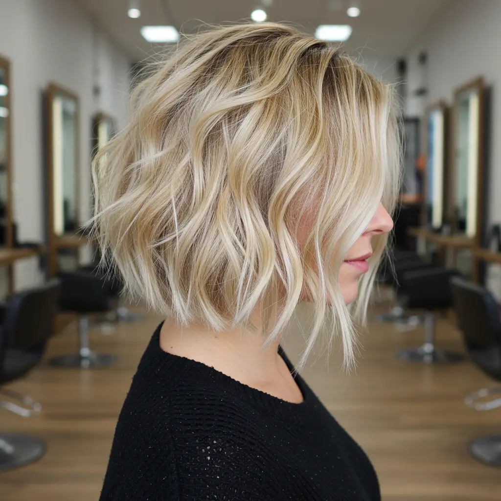 Wavy Blonde Bob with Jagged Ends