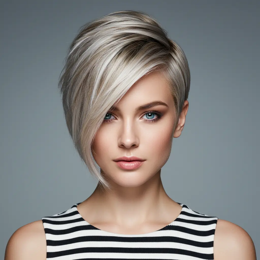 Asymmetrical Pixie with a Blonde Balayage
