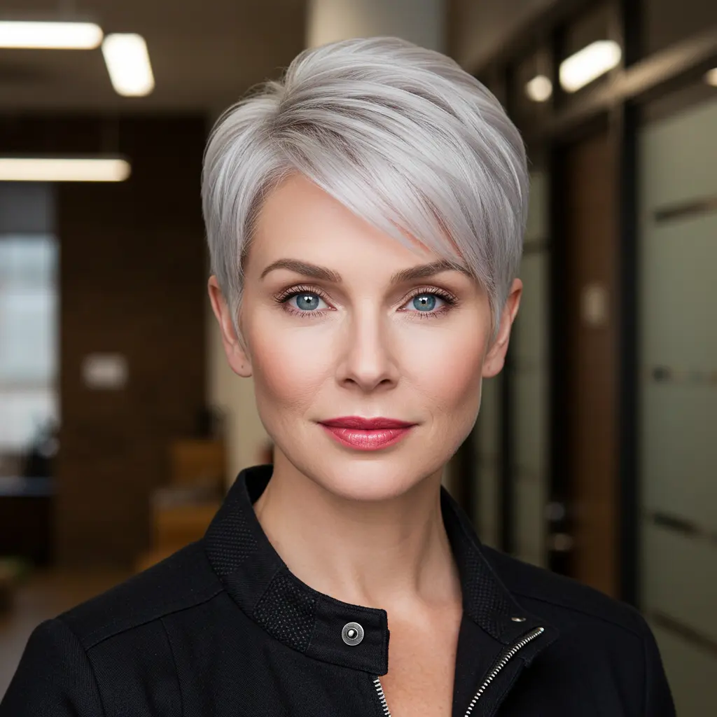 #14 Icy Platinum Pixie Cut with Clean Lines