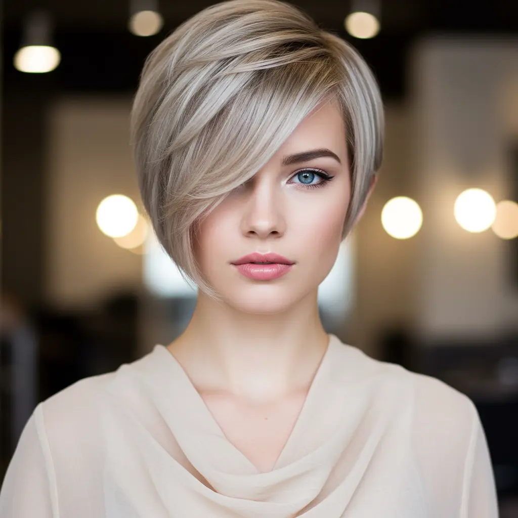 #14 Elegant Side-Parted Long Pixie