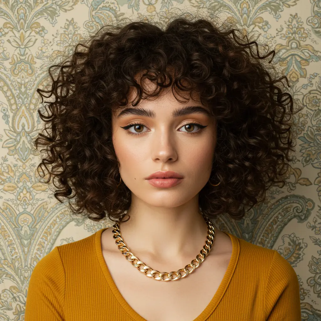 Curly Inverted Bob with Bangs