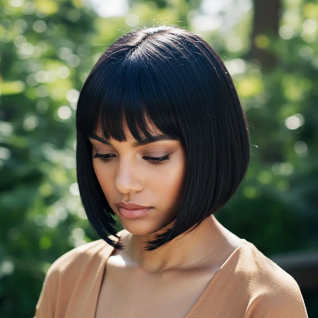 Futuristic A-Line Bob with Blunt Bangs
