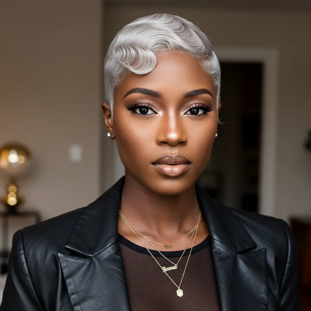 Sleek Wavy Blonde Pixie for African-American Women