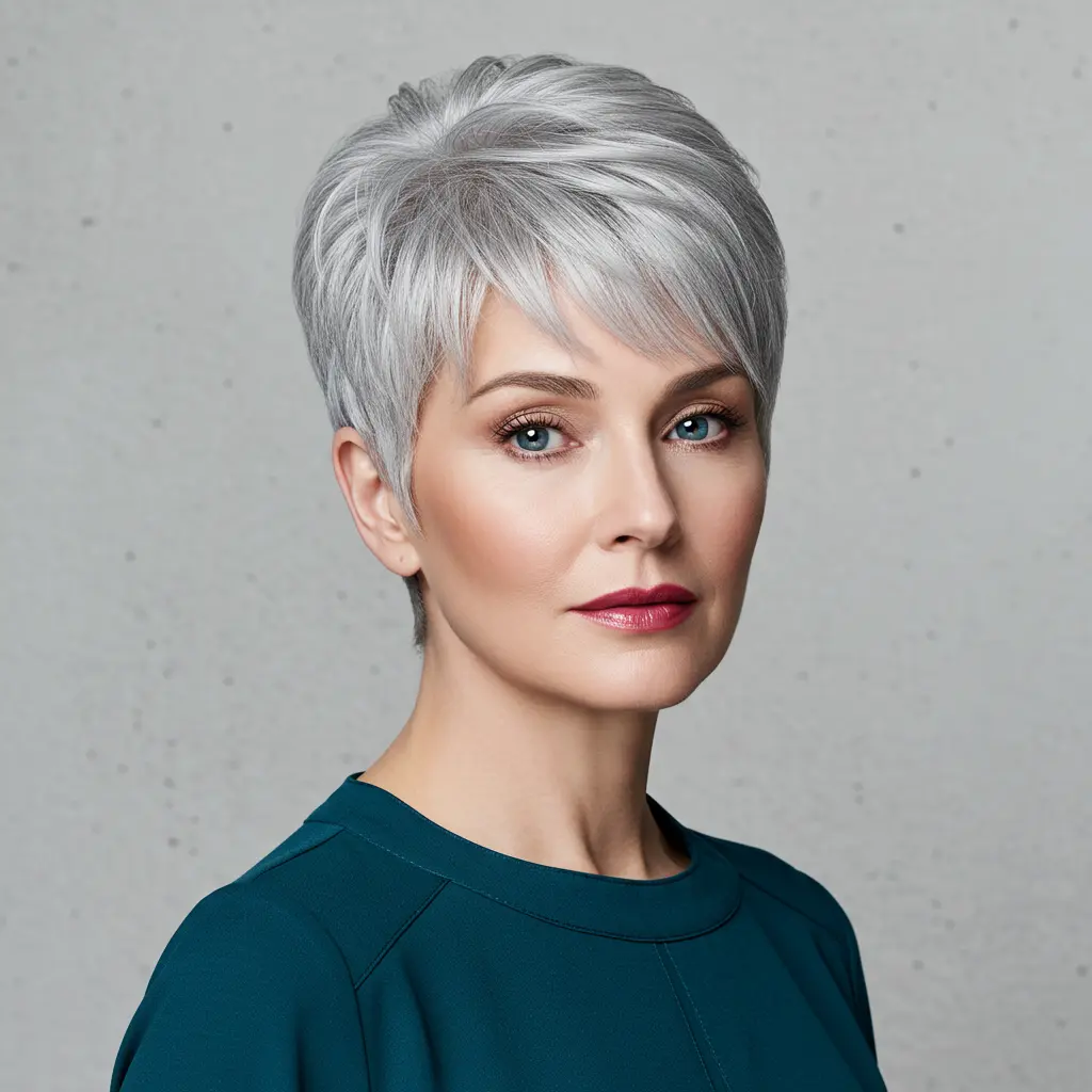 #15 Tapered Gray Hair Pixie Cuts with Bangs