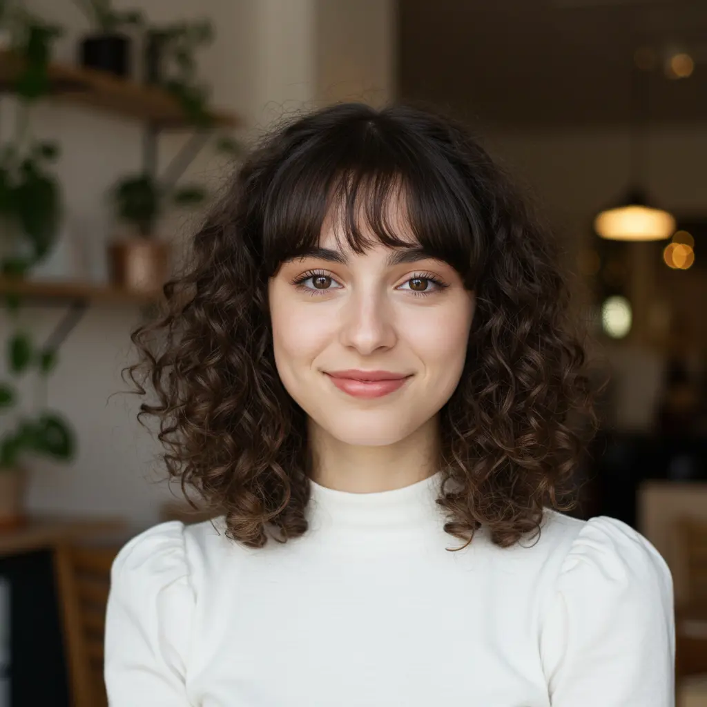 Curtain Bangs on Curly Hair for Face Framing