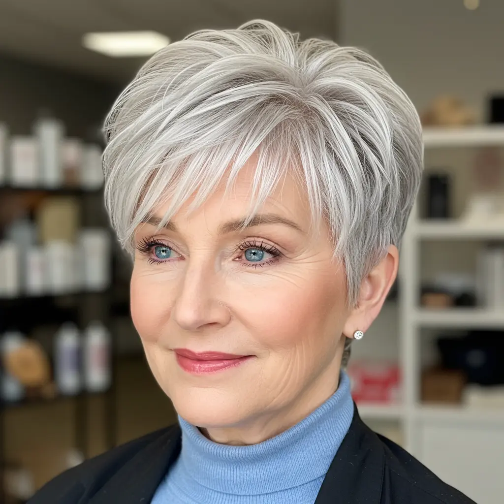 Choppy Platinum Pixie for Women Over 70