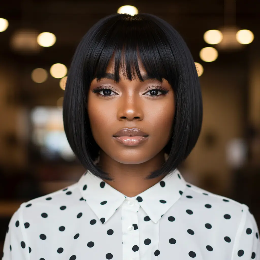 #18 Chin Length Black Bob With Bangs