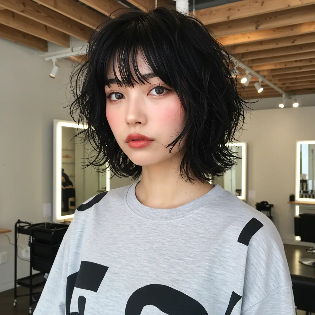 #2 Piecey Fringe On Chin Length Black Cut