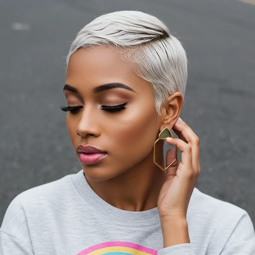Platinum Buzzed Pixie for Black Ladies
