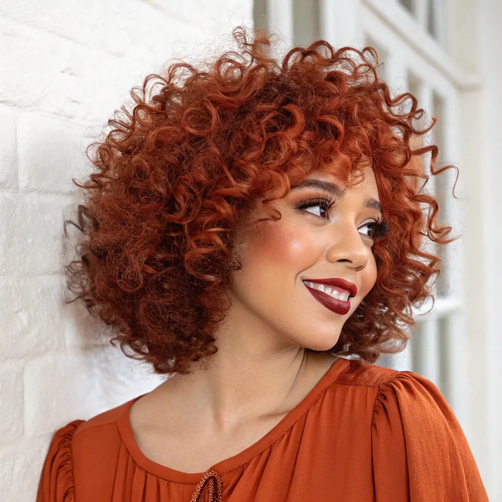 Short Curly Red Hair with Face Framing Layers