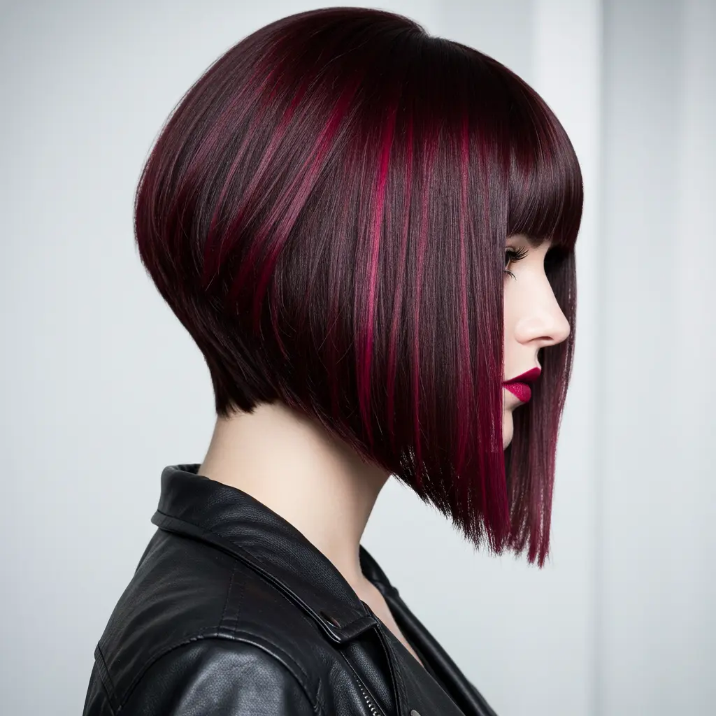 Burgundy Blaze A-Line Bob with Bangs