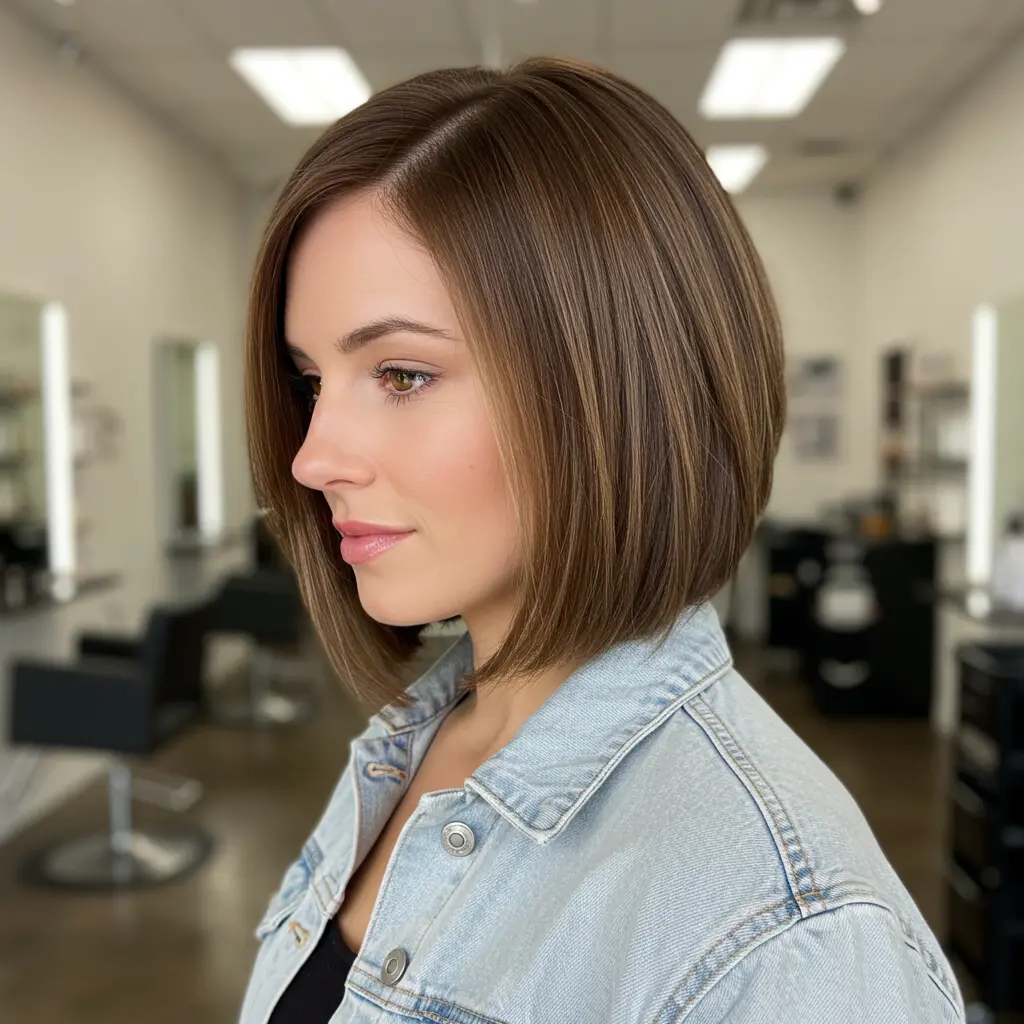 Chocolate Jaw-Length Ending at The Nape for Older Women