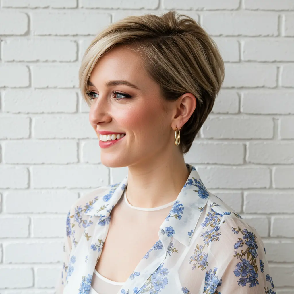 Curved Crown Pixie with Blended Sides