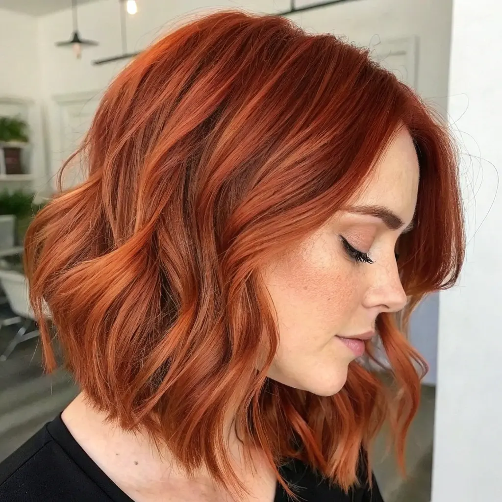 Vibrant Auburn Waves on Graduated Bob