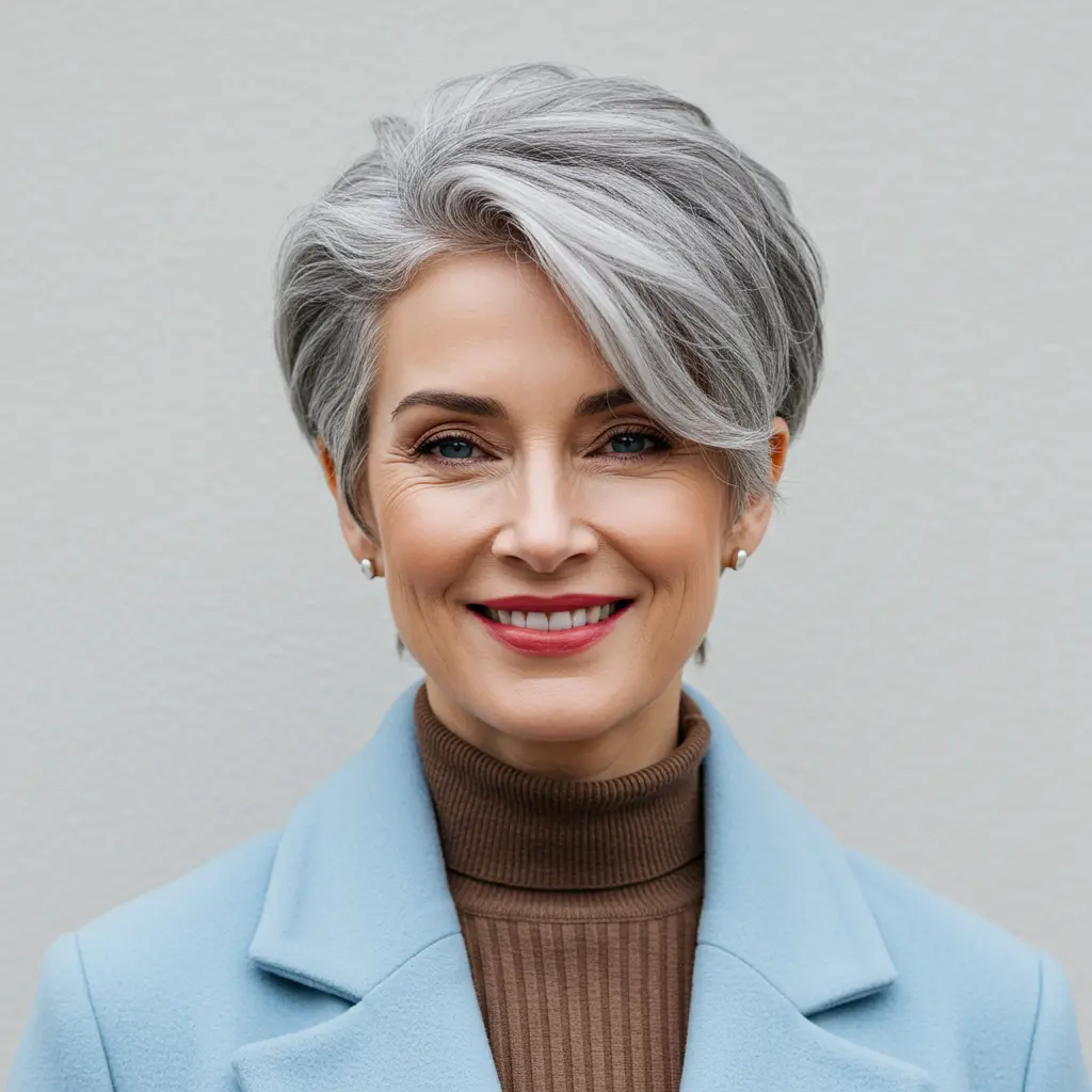 #5 Gray Pixie with Long Top and Short Sides