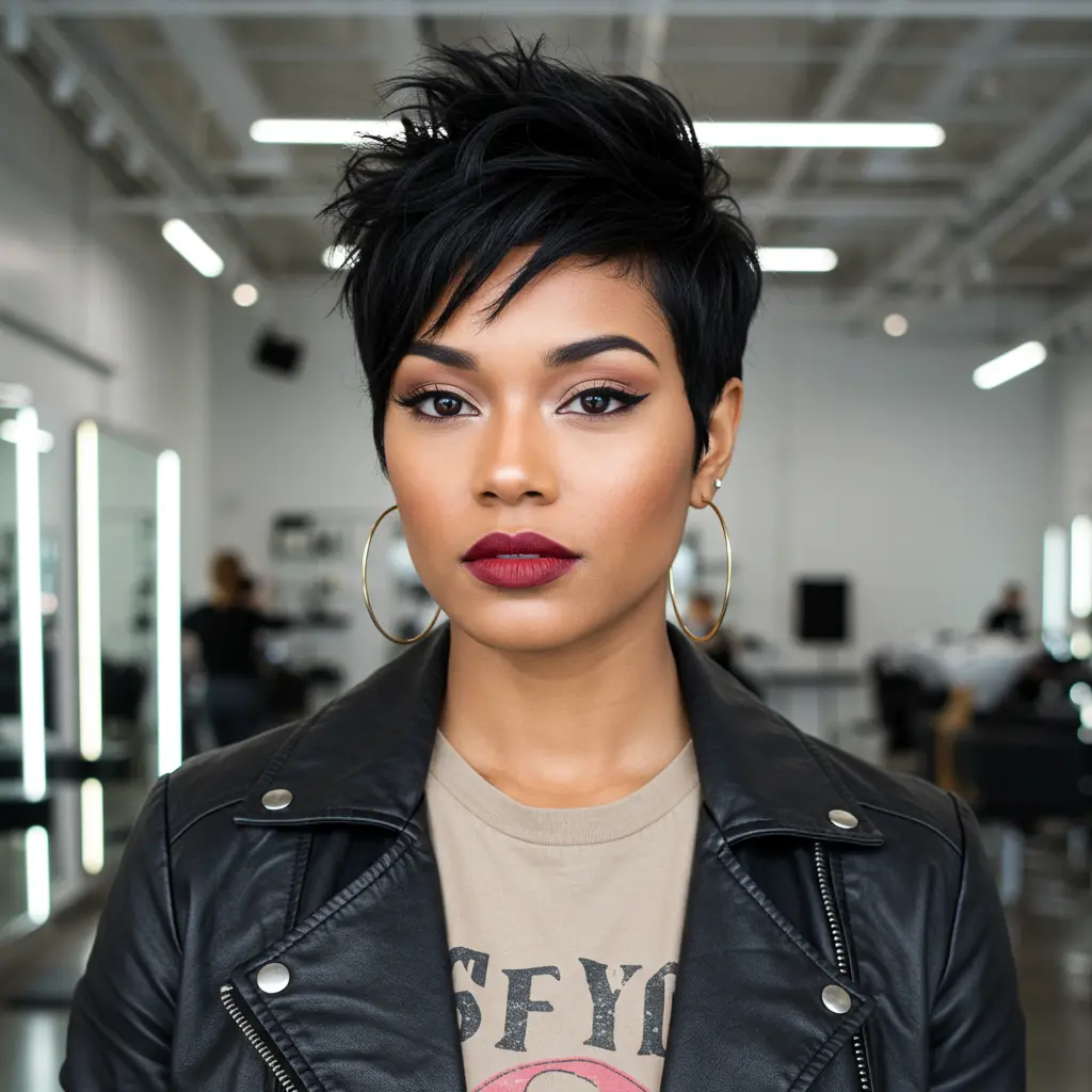 #5 Short Razor Cut Black Hair With Bangs