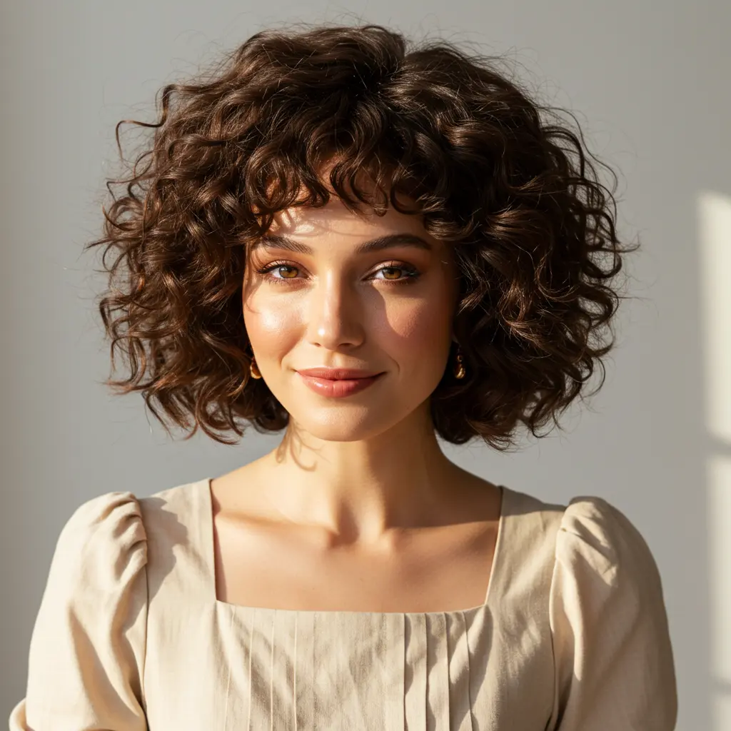 Curtain Bangs on Short Curly Hair for Balance