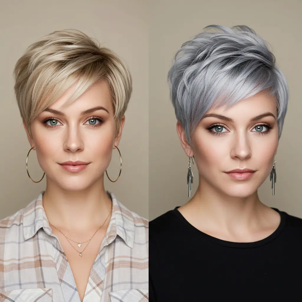 Layered Pixie with Full Platinum Highlights