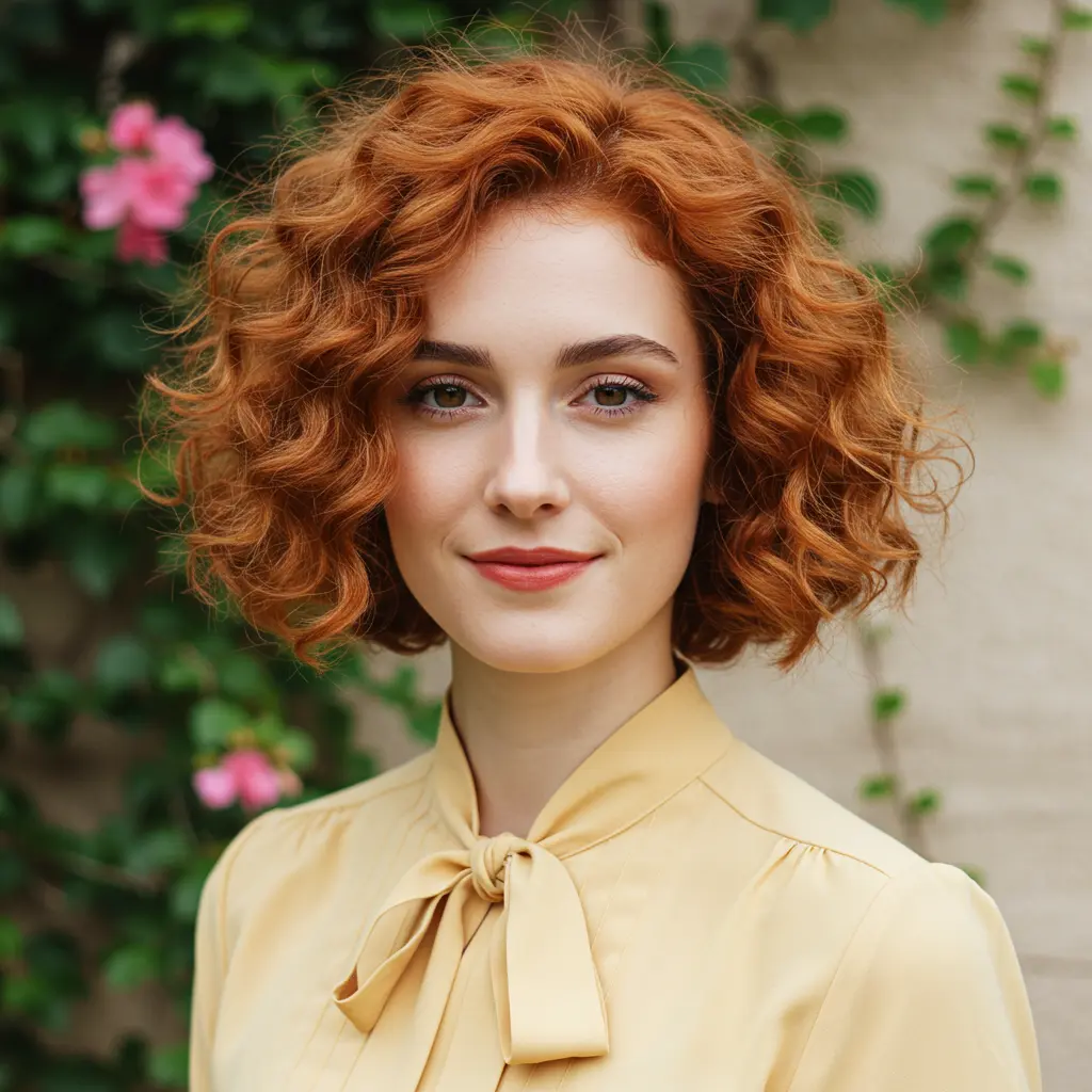 Short Brown Curly Hair with Subtle Highlights