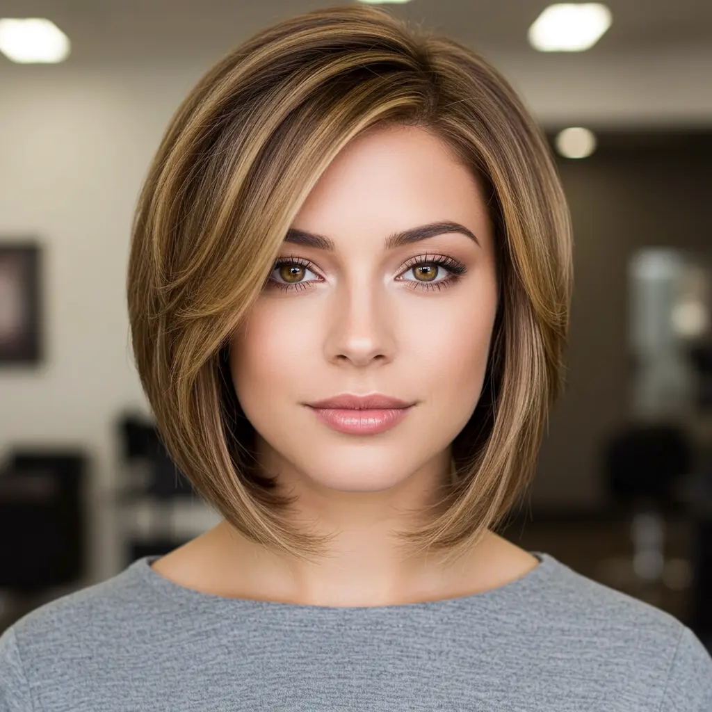 Sleek A-Line Bob with Blended Highlights