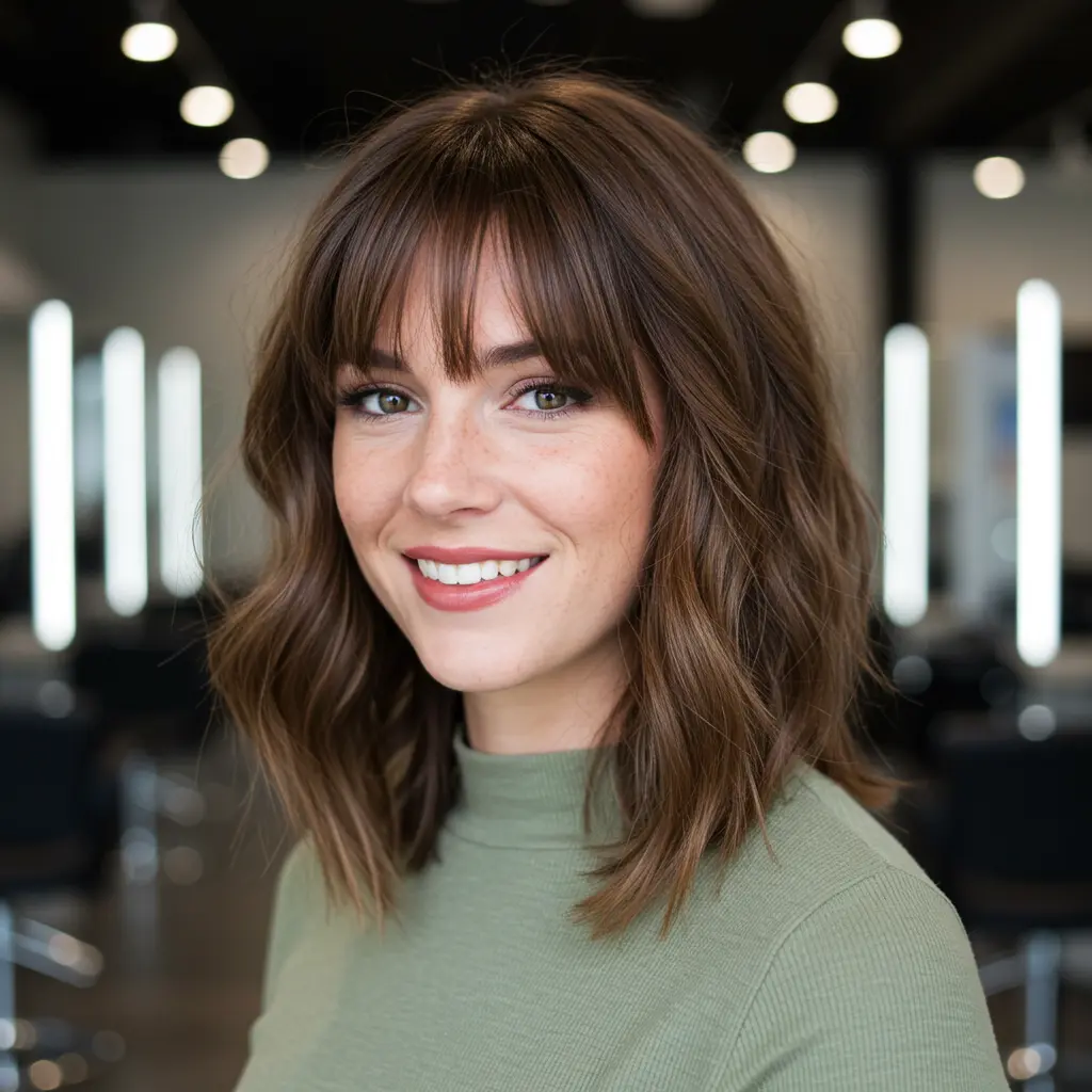 Textured Long French Bob With Bangs