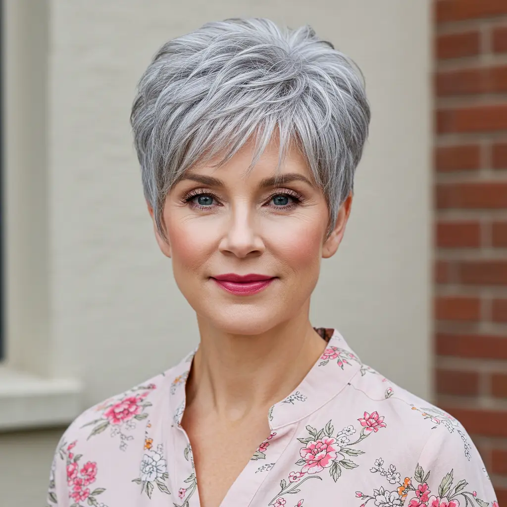 #9 Feathered Short Grey Haircuts with Lifted Roots