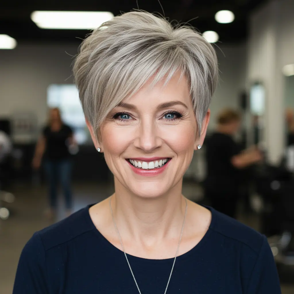 Asymmetric Pixie with Side-Swept Bangs for Older Women with Fine Hair
