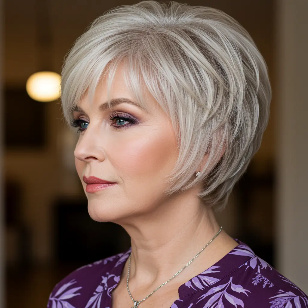 #10 Short Feathered Bob for Older Women