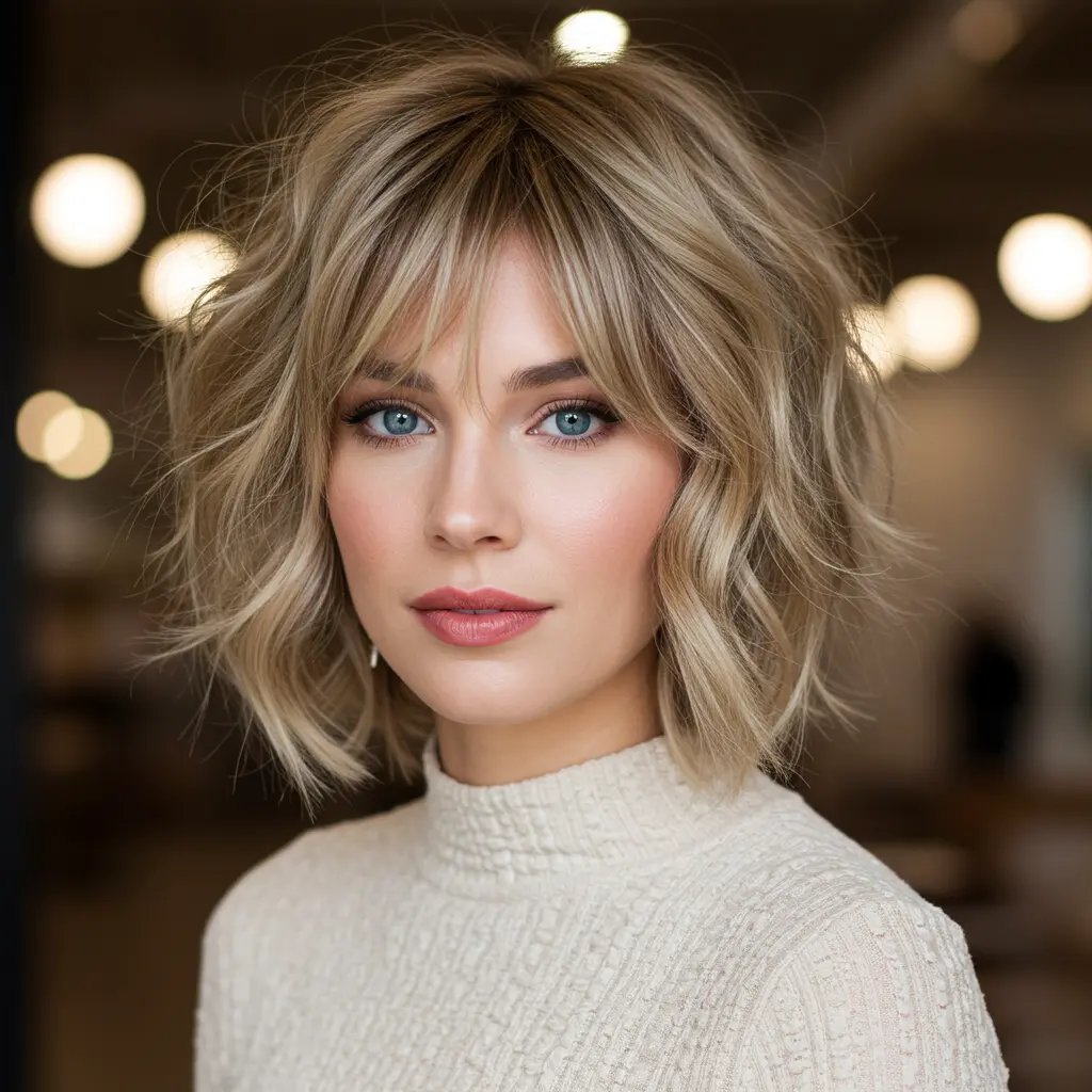 #11 Wavy Shag With Curtain Bangs