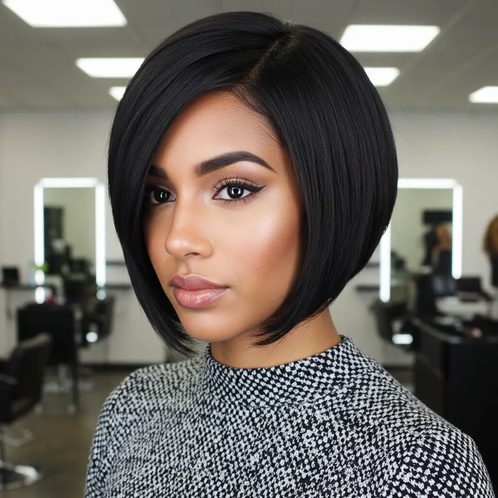 #12 Chin Length A Line Bob with Sleek Edges