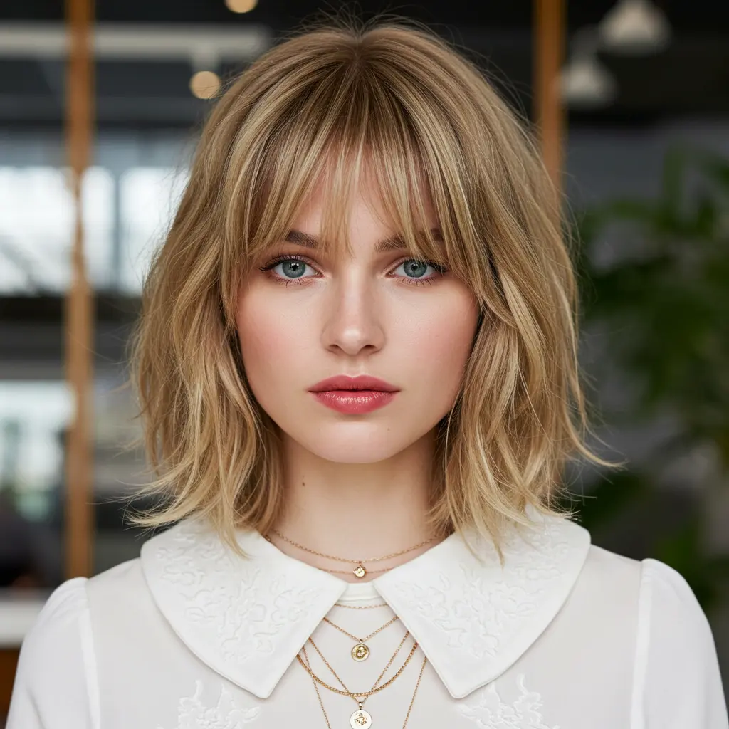 #13 Long Layered Bob with Curtain Bangs