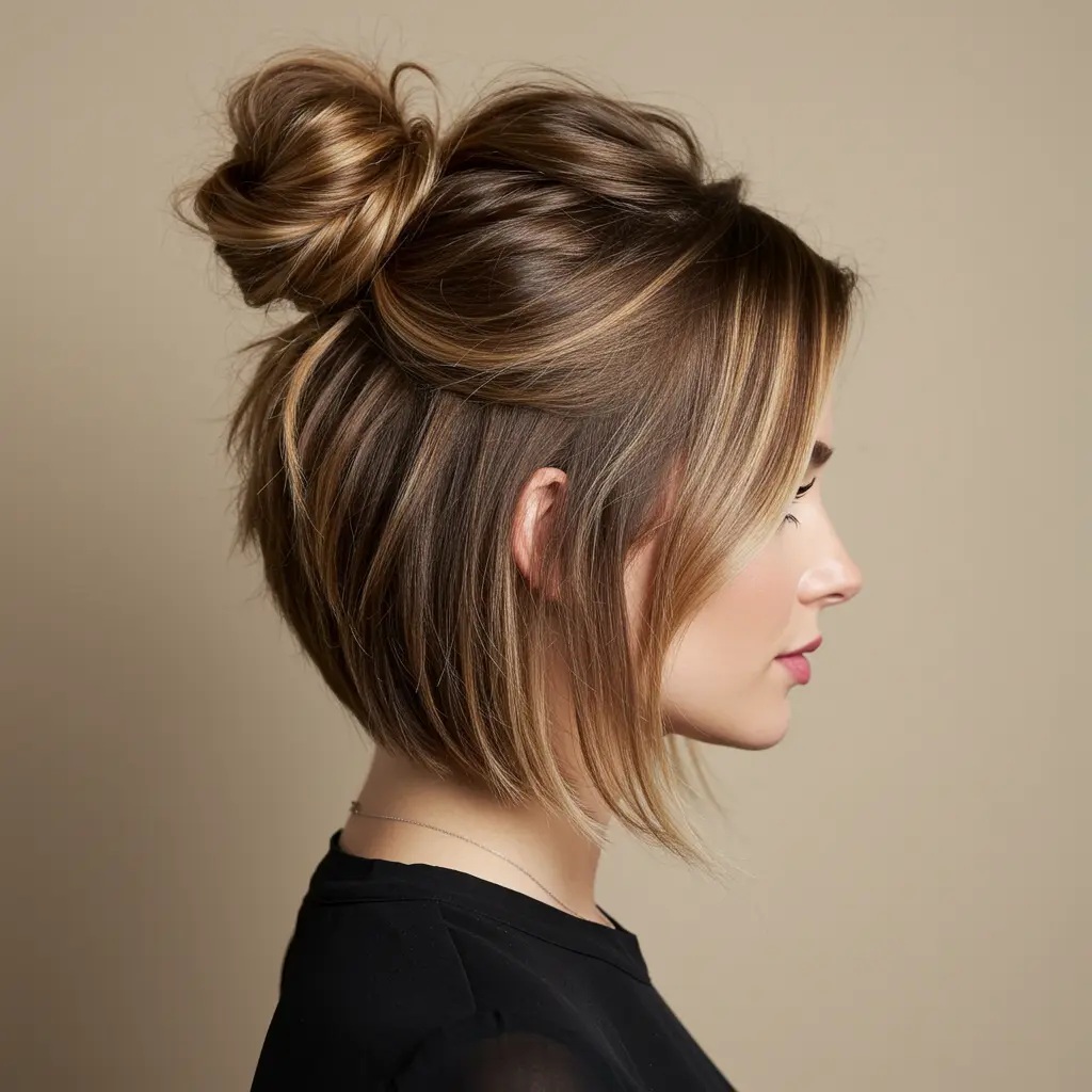 #14 Trendy Top Knot for Short Hair