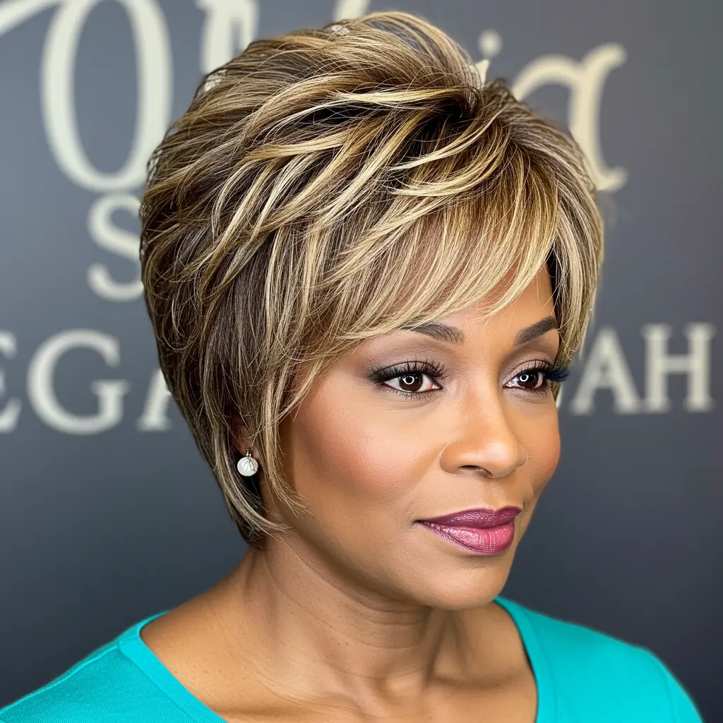 #16 Layered Pixie with a Fringe for Black Women Over 50